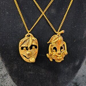 Unique Fruit and Veggie with Face Goldtone Necklaces (330)